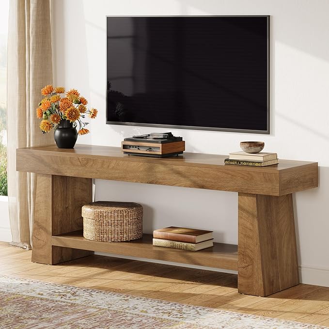 Tribesigns 63-Inch TV Stand for 55/60/65/70-Inch TVs, Farmhouse Entertainment Center with 2-Tier Storage Shelf, Long Wooden Media Console Table for Living Room, Bedroom, Brown
