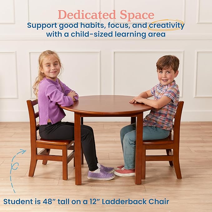 ECR4Kids 30in D Round Hardwood Table with 22in Legs, Kids Furniture, Dark Walnut