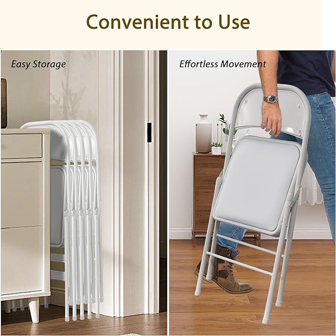 White Folding Chairs 20 Pack with Comfortable Cushion and Back, Portable & Foldable Indoor Outdoor Chairs with Durable Metal Frame for Office/Party/Events/Kitchen/Dinning/Wedding, 330lbs Capacity