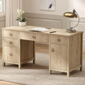 Modern Executive Desk with File Drawers Cabinet,59" Computer Desk with Charging Station, Keyboard Tray, Large Home Office Desk, Farmhouse Wood Desk for Study, Writing, Light Oak
