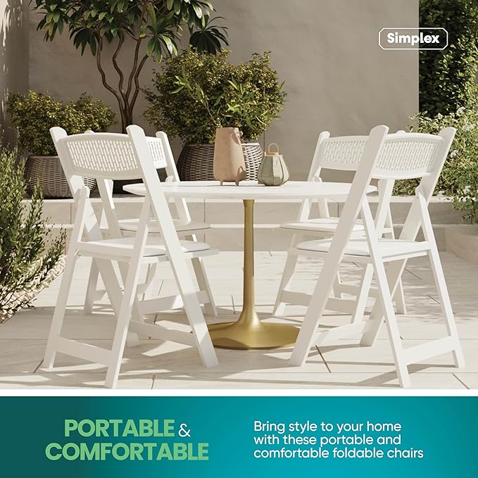 SIMPLEX White Stackable Folding Chairs with Padded Seat & Mesh Back, Padded Indoor/Outdoor Folding Chair, Lightweight Foldable Chairs, Weight Capacity 800LBs (24 Pack)