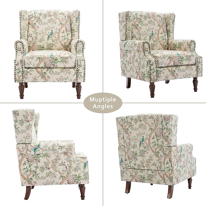 Lumibee High Back Accent Chair Set of 2, Armchair in Fabric,Comfy Upholstered Wingback Single Sofa Reading Chairs with Solid Wood Legs for Living Room,Bedroom,Office-Bird