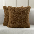 FUTEI Brown Decorative Throw Pillow Covers 22x22 Inch Set of 2,Soft Fluffy Faux Wool Fur Boucle Textured Cushion Case,Modern Home Decor for Couch Bed Living Room Office