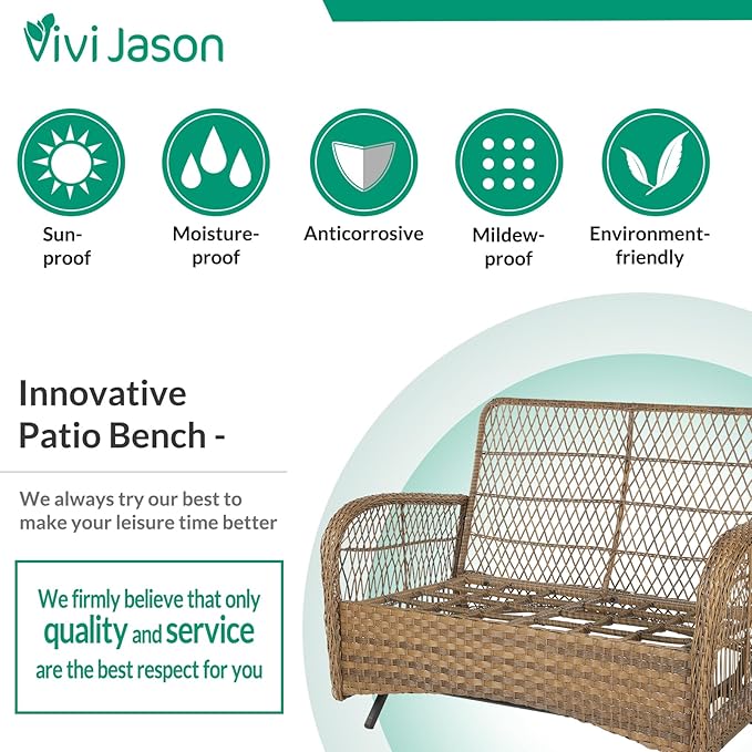 VIVIJASON 7-Piece Outdoor Patio Wicker Conversation Sets, All Weather Outdoor Rattan Furniture Set Includes Glider Loveseat, 2 Rocking Chairs, 2 Swivel-Gliders Chairs, 2 Coffee Table, Navy Blue