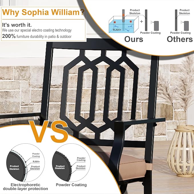 Sophia & William Outdoor Metal Swivel Chairs Set of 6 Patio Dining Rocker Chair with Cushion Furniture Set for Garden Backyard Bistro, 300 lbs