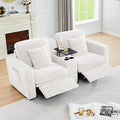 Power Reclining Sectional Sofa, Electric Loveseat Recliner with Storage Console and USB Ports, Plush Corduroy Fluffy Reclining Loveseat Couch Adjustable Headrest, 2 Seat Sofa for Living Room-White