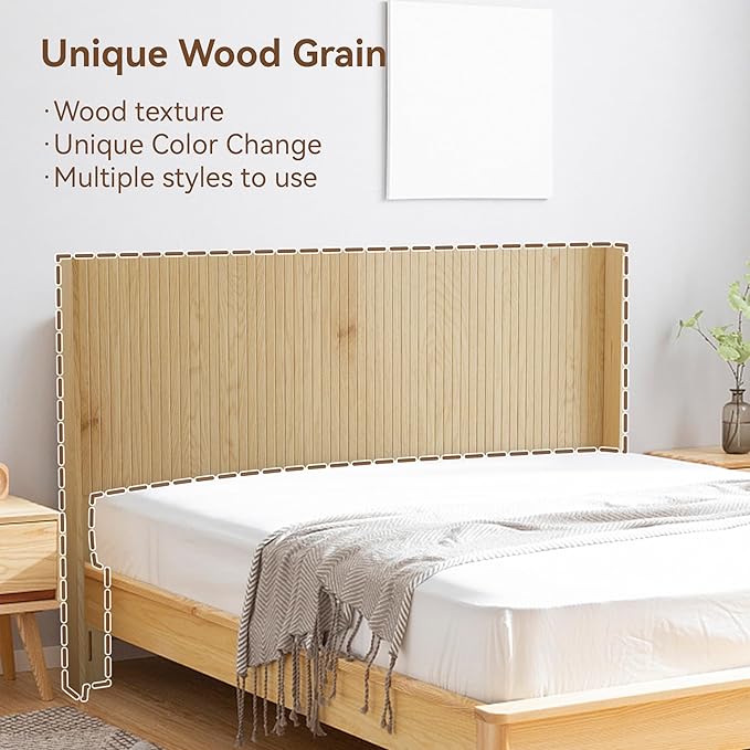 Wood Headboard, 64.5" Wide Headboard for Queen Size Bed, Wall Mounted Fluted Panel, Wingback Modern Headboards,(Oak,Queen)