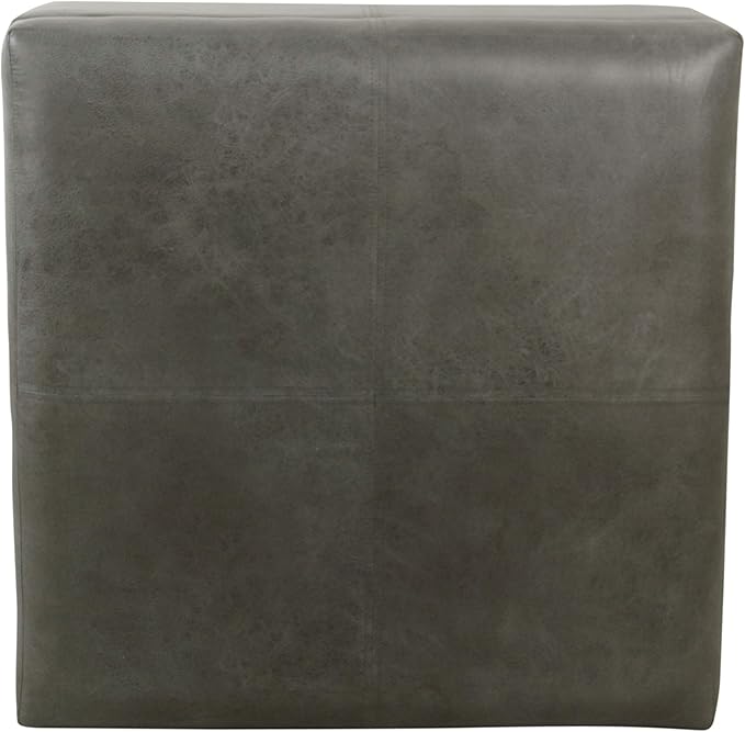 HomePop Faux Leather Square Storage Ottoman with Wood Legs, Pewter Gray