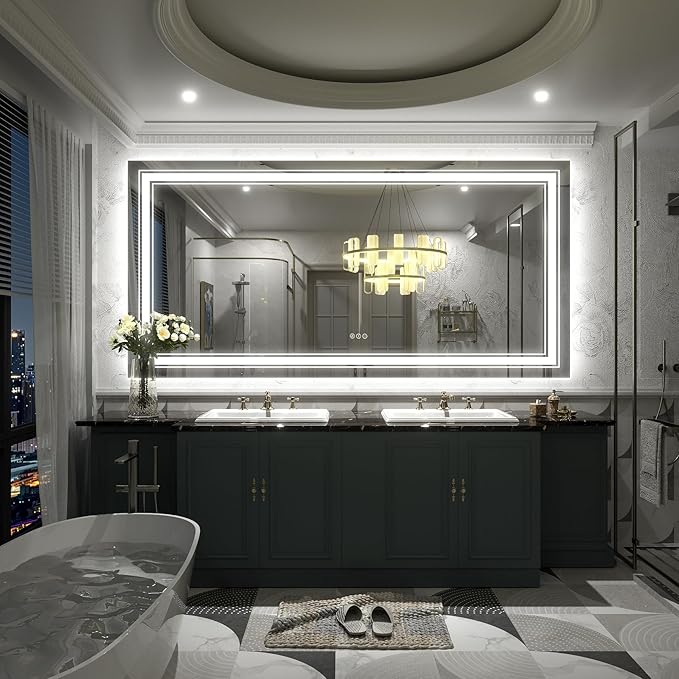 72x36 Large LED Mirror for Wall, Lighted Bathroom Vanity Mirror with Lights, Anti-Fog, Dimmable, Shatterproof, Memory, ETL Listed (Backlit + Front Lighted)