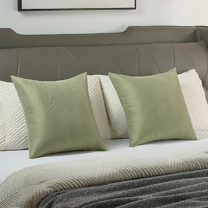 FUTEI Sage Green Chenille Throw Pillow Covers 20x20 Inch Set of 2,Soft Wide Chevron Textured Cushion Case,Farmhouse Home Decor for Couch Bed Living Room