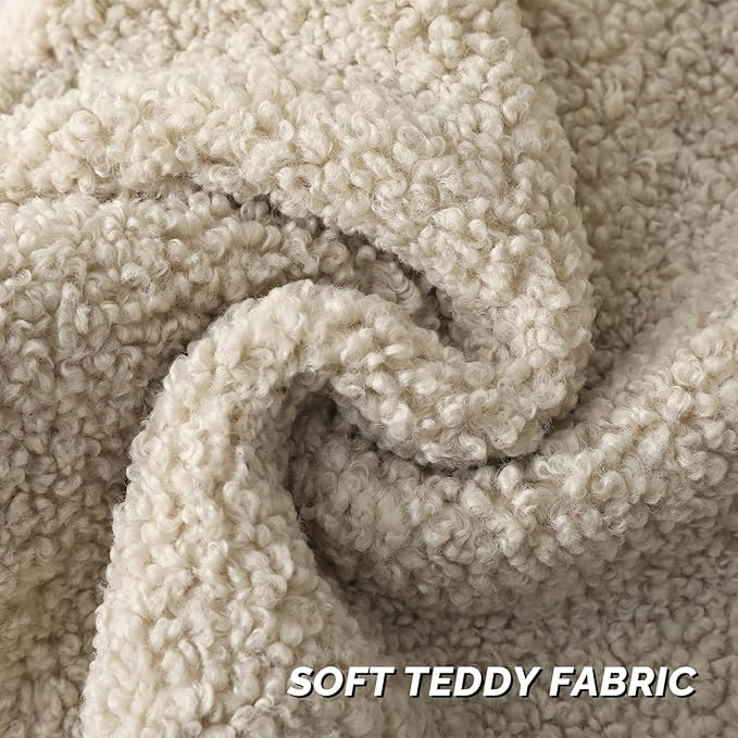 FUTEI Beige Throw Pillow Covers 24x24 Inch Set of 2,Furry Faux Fur Teddy Boucle Textured Cushion Covers,Soft Fluffy European Pillow Shams,Home Decor for Couch Bed Living Room Office Car