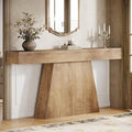 Tribesigns 63" Console Table, Farmhouse Entryway Table with Trapezoidal Base, Narrow Long Wood Sofa Table Behind Couch Table for Entrance, Hallway, Living Room, Natural