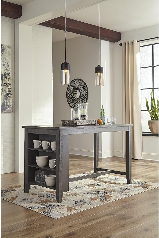 Signature Design by Ashley Caitbrook Rustic Counter Height Dining Table with Storage, Dark Gray