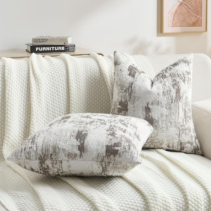 FUTEI Coffee White Decorative Throw Pillow Covers 20x20 Inch Set of 2,Soft Faux Cashmere Jacquard - Textured & Cozy Cushion Case,Modern Home Decor for Couch Bed Living Room
