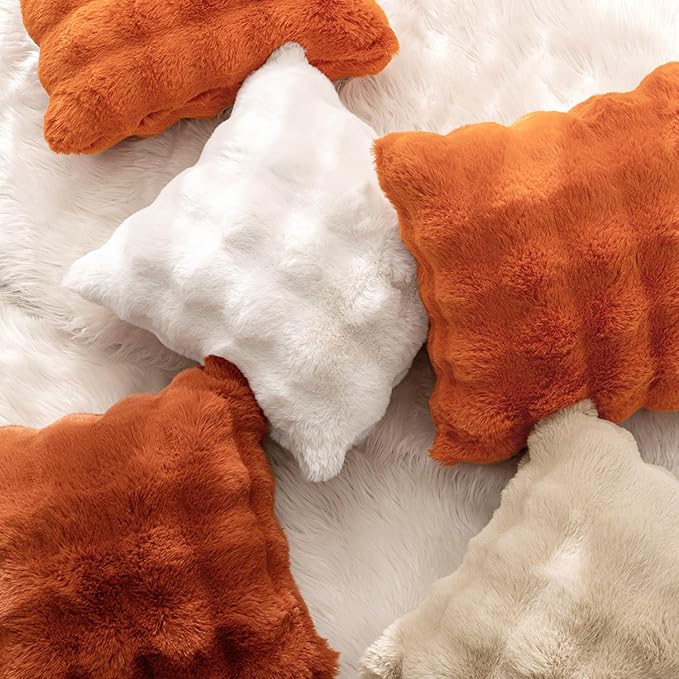 MIULEE Faux Fur Pillow Covers Thick Soft Plush Throw Pillows Luxury Home Decor for Fall Couch Bed Bedroom Living Room Sofa,20x20 Inch Pack of 2 Rust