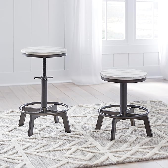 Signature Design by Ashley Torjin Industrial Adjustable Height Counter Barstool, 2 Count, White & Black