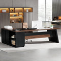 Tribesigns L-Shaped Executive Desk, 78-Inch Large Office Desk with Drawers and Lateral File Cabinet, Modern Business Furniture with Storage Shelves, Workstation for Home Office (Walnut + Black)