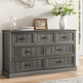 Farmhouse 7 Drawer Dresser for Bedroom, 55 Inch Wide Modern Grey Dresser TV Stand with Large Drawers & Bar Handles, Rustic Wood Chest of Drawers for Bedroom, Living Room