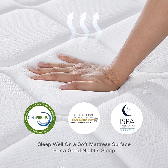 Novilla Twin Mattress, 10 Inch Twin Hybrid Mattress for Kids, Pocket Innerspring Pillow Top Mattresses for Motion Isolation, Pressure Relief & Edge Support, Medium Firm Feel