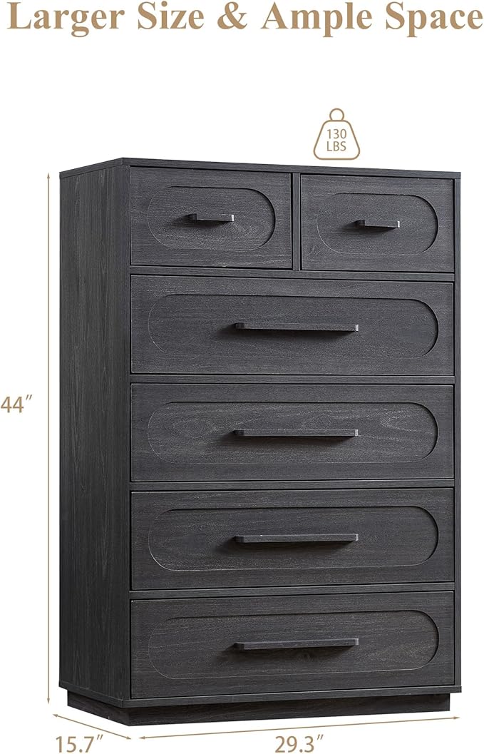 Gray 6 Drawer Dresser for Bedroom, 44" Tall Dressers & Chest of Drawers w/Solid Wood Handle, Wood Mid Century Closet Organizers and Storage Cabinet for Bedroom, Living Room, Hallway, Gray