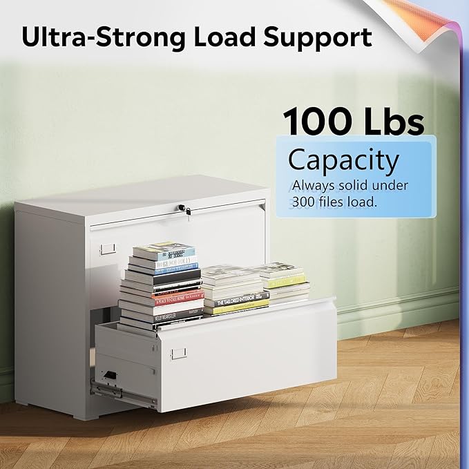 DEVAISE Metal Lateral File Cabinet with Lock, 2 Drawer Filing Cabinets for Home Office, Wide Storage Organization for Hanging Files Letter/A4/Legal/F4 Size, White, 16" D x 35" W x 29" H