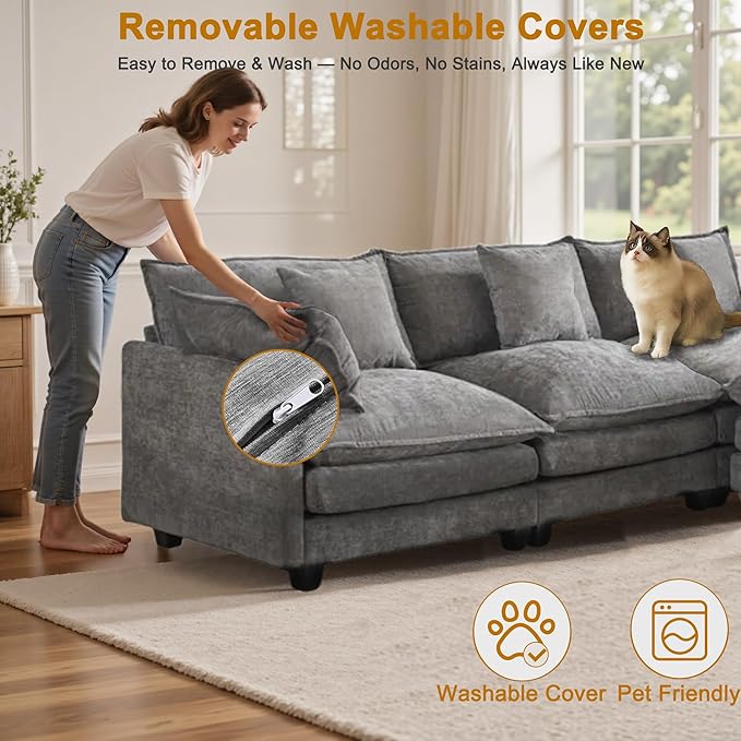 77" Cloud Chenille Sofa Set with Pillows, Deep Seat Loveseat Couch for Apartments, Space Saving 2-Seater with Solid Wood Frame, Easy Assembly (1YR Guarantee)