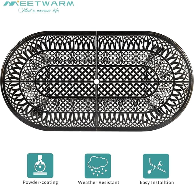 MEETWARM 9-Piece Outdoor Patio Dining Set, 8 Outdoor Dining Chairs and 1 Oval Table with 2" Umbrella Hole, All Weather Cast Aluminum Patio Funiture Set for Backyard, Garden, Patio