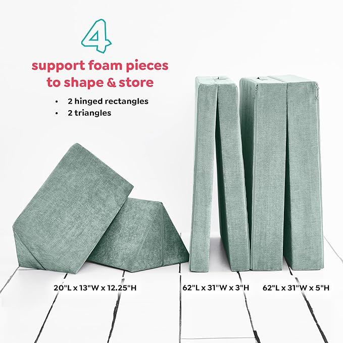 Yourigami Kids and Toddler Play Couch, Convertible Folding Sofa, Durable Foam Modular Design, Green Meadows