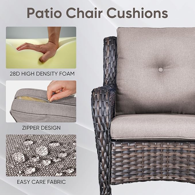 Patio Chair Cushions 6 Packs - Outside High Back Thick Water-Resistant Cushion 22x24 with Zipper Cover for Outdoor Glider Rocking Chairs Loveseat 3-Seater Couch Sofa – Grey/Buckle