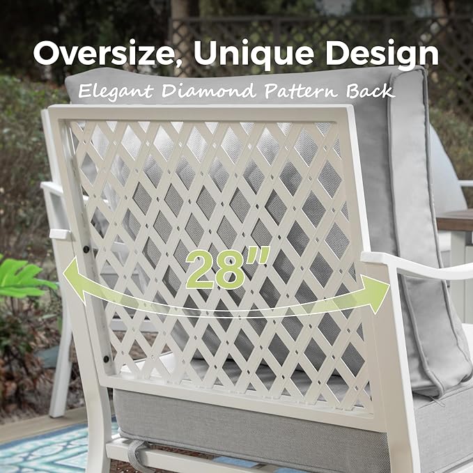 Patio Rocking Chairs Set of 2, Outdoor Sofa Chairs with Deep Seating and 5.5" Cushions, Steel Frame Porch Furniture for Lawn Backyard Deck, Light Grey