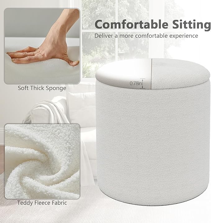 Ottoman Poufs with Storage, Set of 2 Soft Upholstered Vanity Stool,Multifunctional Ottomans Coffee Table Padded Seat Foot Rest for Living（White, Pack of 2）