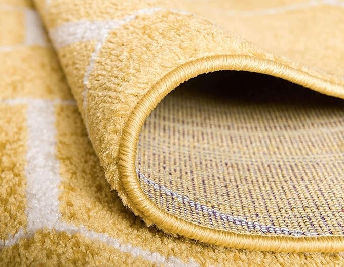 Unique Loom Trellis Frieze Collection Area Rug - Geometric (6' Round, Yellow/ Ivory)