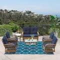VIVIJASON 7-Piece Outdoor Patio Wicker Conversation Sets, All Weather Outdoor Rattan Furniture Set Includes Glider Loveseat, 2 Glider Rocker Chairs, 2 Swivel-Gliders Chairs, 2 Coffee Table, Navy Blue