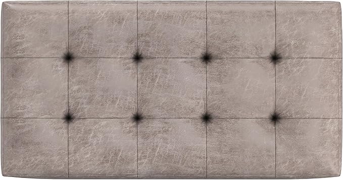SIMPLIHOME Cosmopolitan Storage Ottoman - 34 inch Wide Upholstered Vegan Leather Rectangle Storage Ottoman Bench in Distressed Grey Taupe, Transitional Tufted Ottoman for Living Room with Lift-Up Lid