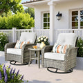 Wicker Rocking Chair Swivel Chairs - 3 Piece Rocker Glider Patio Chairs Set Rattan Rocking Chair for Outdoor Porch Deck Garden Backyard,Grey