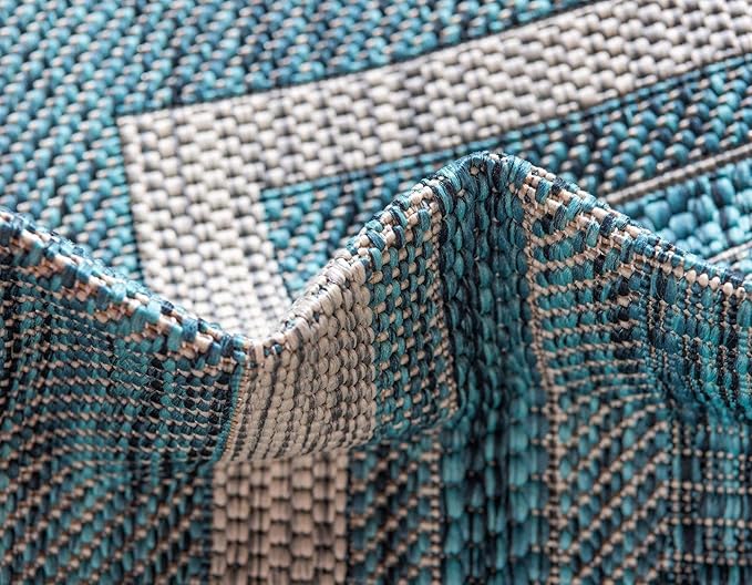 Unique Loom Outdoor Border Collection Area Rug - Soft Border (10'x 13' Rectangle, Teal/ Ivory)