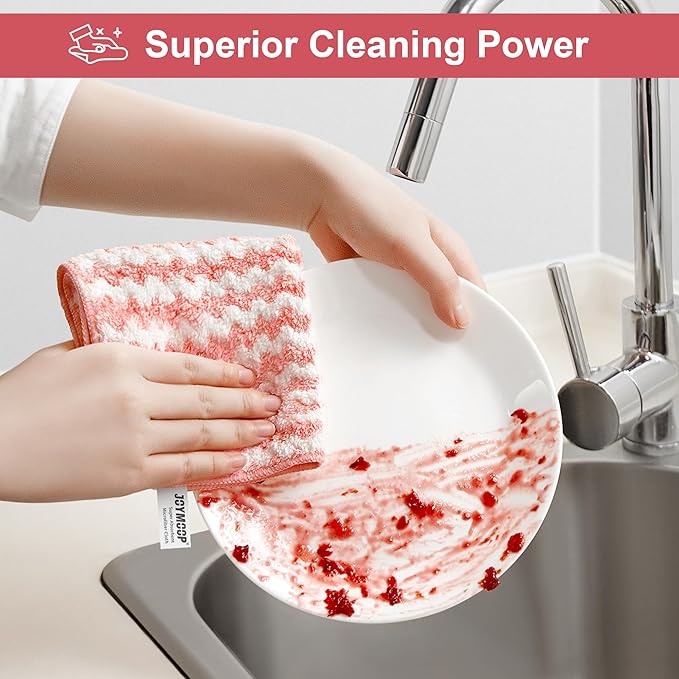 JOYMOOP Microfiber Cleaning Cloths – 18 Pack, 10" x 10", Pink – Reusable, Lint-Free, Super Absorbent Towels for Kitchen, Car, and Household Cleaning