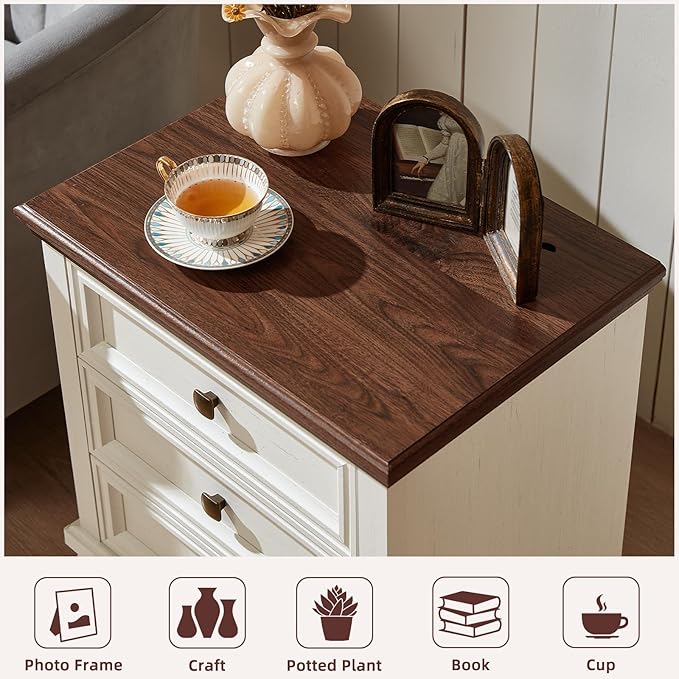 Farmhouse Bedroom Dresser and Nightstand Set of 4, 6 Drawer Tall & 5 Drawers Dresser & 3 Drawer Nightstand Set with Wooden Legs, Rustic Wood Bedroom Furniture for Livingroom, Hallway, White