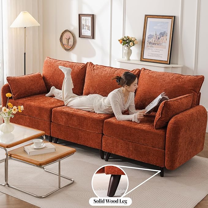 104'' Modular Sectional Sofa with All Seats Storage, Oversized Sleeper Sofa Bed for Living Room,3-Seater Comfy Cloud Couches with Movable Ottoman,Big Sectional for Bedroom,Velet,Orange