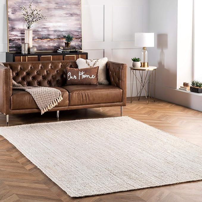 nuLOOM 3x5 Rigo Jute Hand Woven Area Rug, Off White, Solid Farmhouse Design, Natural Fiber, For Bedroom, Living Room, Dining Room, Hallway, Office, Kitchen, Entryway