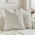 FUTEI Natural White Wood Chenille Decorative Throw Pillow Covers 24x24 Inch Set of 2,Soft Cozy Faux Linen Textured European Pillow Shams,Farmhouse Home Decor for Couch Living Room