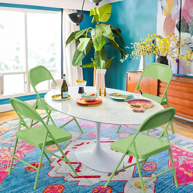 VINGLI Folding Chairs All Steel Metal Frame, Capacity 350 lbs, Durable Portable and Versatile for Indoor Outdoor Use, Green, Set of 8