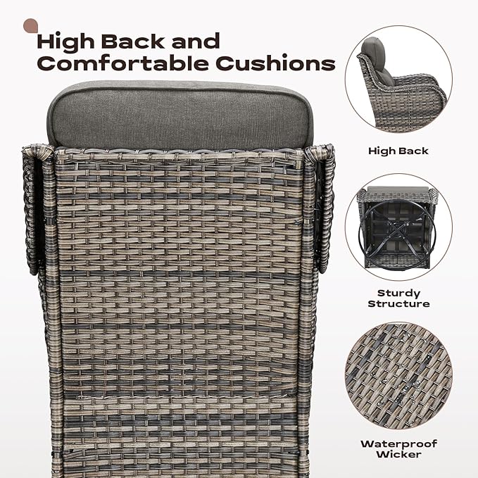 Rilyson Wicker Outdoor Patio Furniture Set - 6 Piece Patio Conversation Sets with Swivel Rocker Chairs, Ottomans, Sofa and Table, 6 inch Cushions, Deep Seating, for Porch Deck Mixed Grey/Grey