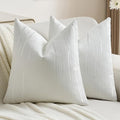 FUTEI White Chenille Decorative Throw Pillow Covers 26x26 Inch Set of 2,Soft Embossed Striped Textured Euro Pillow Shams,Modern Home Decor for Couch Bed Living Room