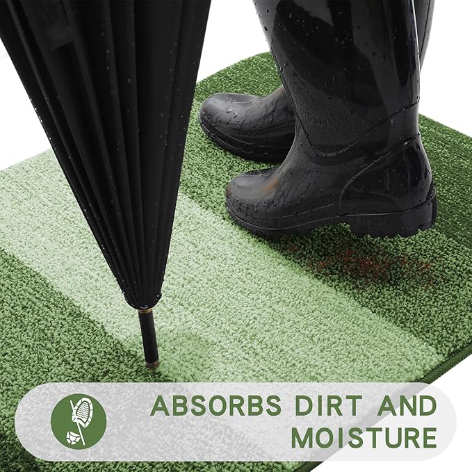 Kitinjoy Indoor Outdoor Door Mat, 71x47 Non-Slip Absorbent Dirt Trapper, Low-Profile Washable Inside Entrance Front Floor Mat, Sturdy Soft Entry Doormats for Entryway, Green