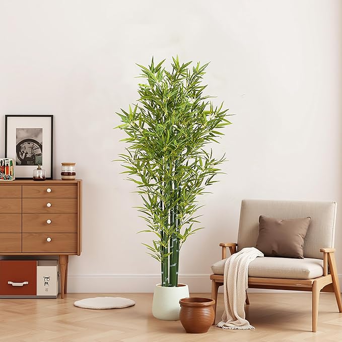Christopher Knight Home Alene Set of 2 72''H Artificial Tree Indoor, Artificial Bamboo Tree with Nursery Pot, Faux Tree with Black Plastic Pot for Living Room, Artificial Plant for Home Decor, Green