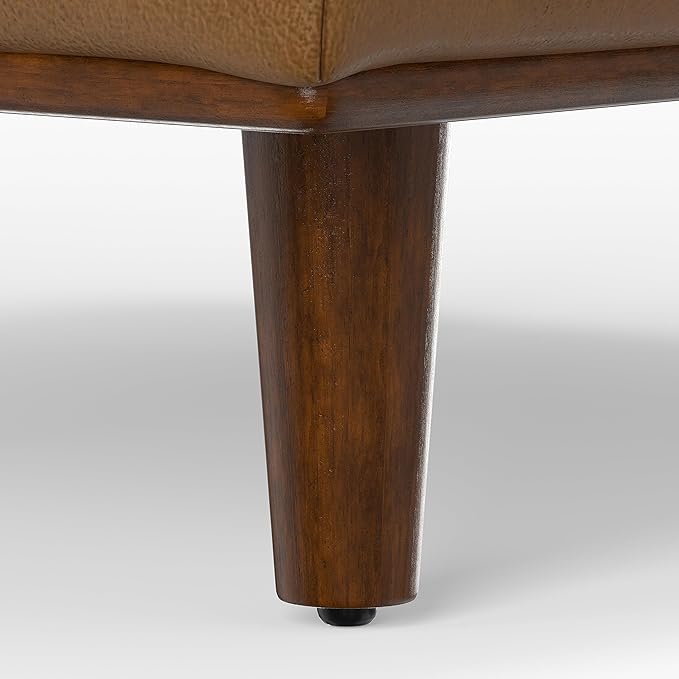 SIMPLIHOME Morrison 49 inch Wide Large Rectangular Ottoman in Caramel Brown Genuine Leather, Multifunctional Footrest, Coffee Table, and Extra Seating for Living Room, Mid-Century Modern Style