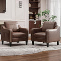 PU Leather Accent Chair Set of 2, Mid-Century Modern Living Room Armchair Sofa with Removable Cushions & Stitched Armrest Design, Bedroom Chair with Plastic Legs, Chocolate Brown