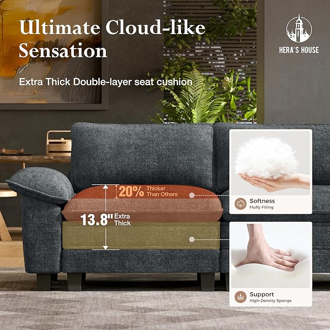 HERA'S HOUSE 158" Modular Sectional Sofa, Oversized L Shaped Couches for Living Room, Comfy Cloud Couch with Ottoman, 5-Seater Deep Seat Sofa with Throw Pillow, Chenille Blue