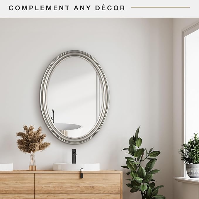 MCS 21x31 Large Wall Mirror, Classic Nickel Oval Mirror, Vertical & Horizontal Wall Hanging Mirror for Bathroom, Bedroom & Livingroom